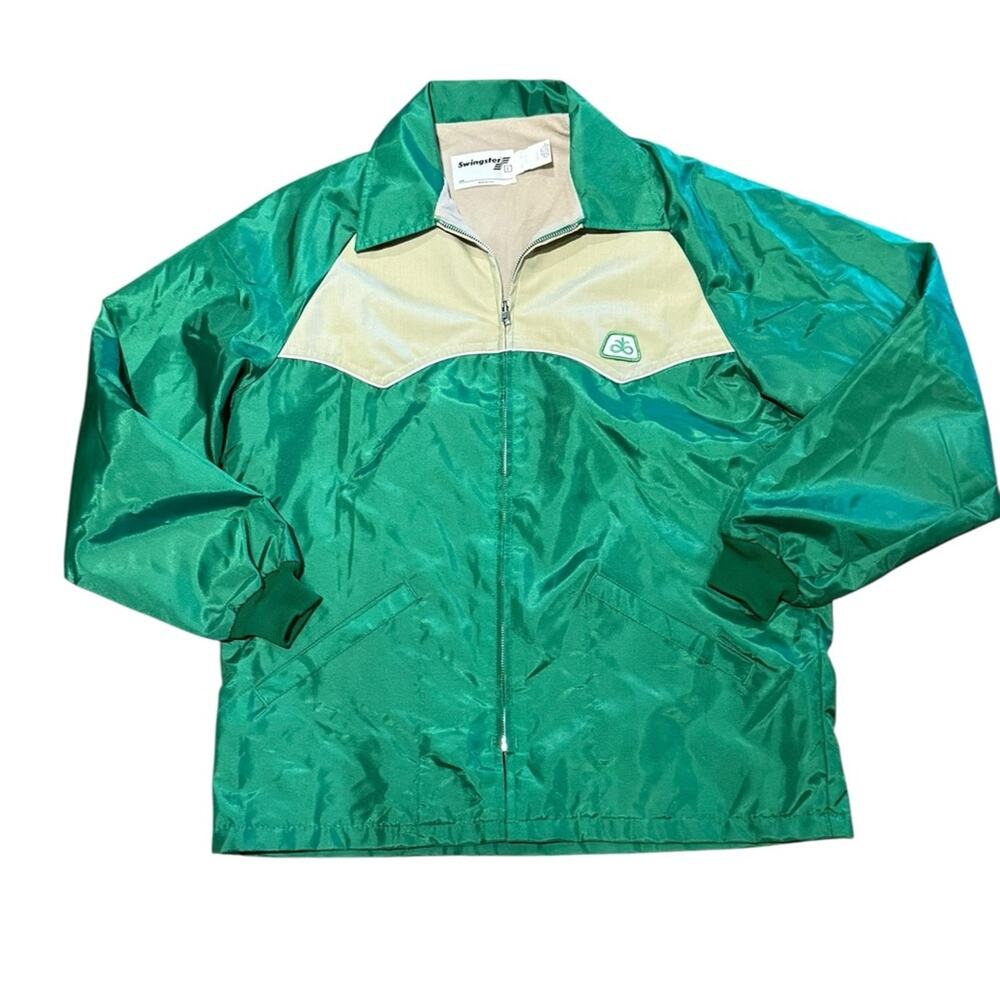 Vintage Swingster Large Green and Cream Windbreaker Jacket with Pioneer Logo